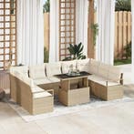 vidaXL Tuin Sofa Set met opslag 10 pcs Beige Poly riet, Verzenden, Nieuw, Rotan, Meer dan 8 zitplaatsen