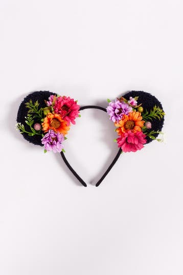 KIMU® Haarband Mouse Oortjes Bloemetjes Oranje Paars Roze Ma, Kleding | Dames, Ophalen of Verzenden, Nieuw, Carnaval, Accessoires