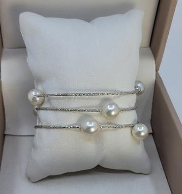 Armband - 18 karaat Witgoud - 9×9,5 mm Akoya parels, Nieuw
