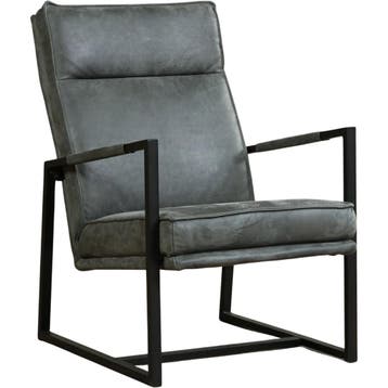 Leren fauteuil Square - Kenia Antracite (grijs), Nieuw, Ophalen of Verzenden, 50 tot 75 cm, Industrieel, Modern