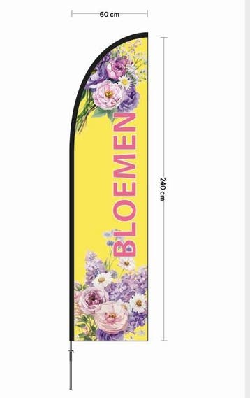 Beachvlag Bloemen ontwerp 1 geel doek 60x240cm, hoogte, Nieuw