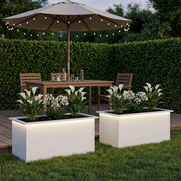 vidaXL Plantenbak met led 2 st Wit 50 x 80 x 48 cm Staal, Verzenden, Nieuw, Metaal, 60 tot 100 cm