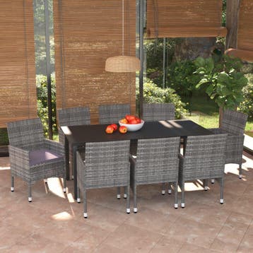 vidaXL 9-delige Tuinset met kussens poly rattan grijs, Verzenden, Nieuw, 8 zitplaatsen, Tuinset