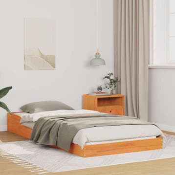 vidaXL Bedframe Wasbruin 100 x 210 cm Massief grenenhout, Verzenden, Nieuw, Bruin, Hout