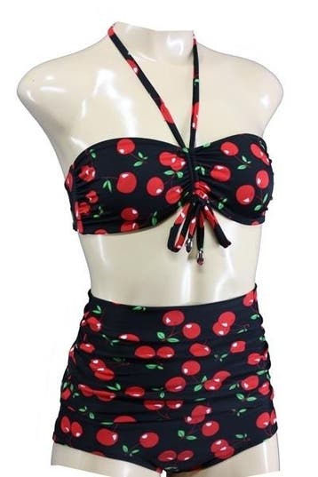 Aloha Beachwear, Bandeau Bikini Black Cherry Vintage High Wa, Verzenden, Nieuw