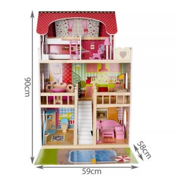 Kruzzel Houten Poppenhuis - Villa met Zwembad - Inclusief..., Ophalen of Verzenden, Nieuw