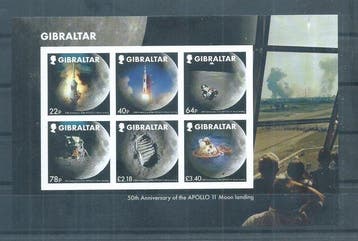 Gibraltar 2019 - Ongetand blok Apollo 11 maanlanding (met, Gestempeld