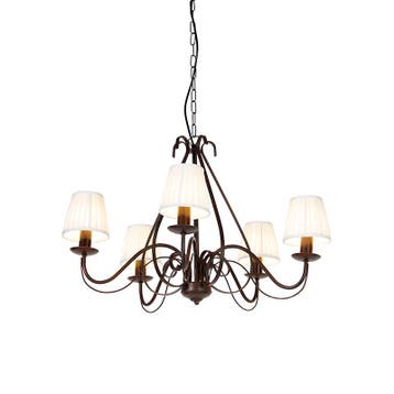 Kroonluchter bruin plissé crème klemkap 5-lichts - Giuseppe, Verzenden, Nieuw, Classic-antique