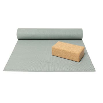 Basispakket yogamat en blok - asgroen, Sport en Fitness, Verzenden, Nieuw