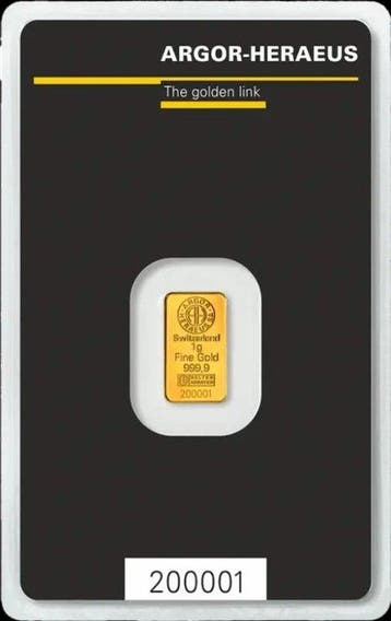 1 gram - Goud .999 - Argor-Heraeus, Switzerland - Verzegeld
