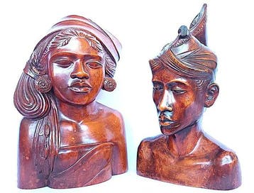 Balinese Art Deco houten bustes van een man en een vrouw -