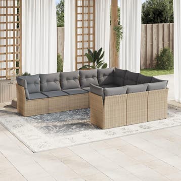 vidaXL 10-delige Loungeset met kussens poly rattan beige, Verzenden, Nieuw, Loungeset