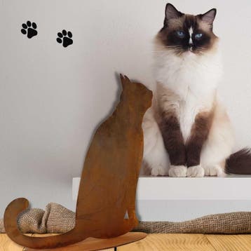 Metalen decoratie kat zittend in patina, Verzenden, Nieuw