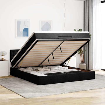 vidaXL Bed poef met matras en LEDs 180x200 cm stof zwart, Huis en Inrichting, Eenpersoons, Verzenden, Zwart, Nieuw