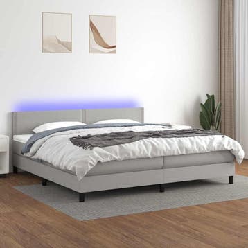 vidaXL Boxspring met matras en LED stof lichtgrijs 200x200, Verzenden, Overige maten, 200 cm, Nieuw