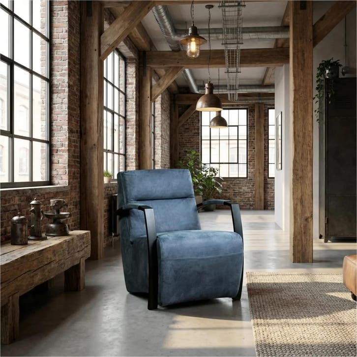 Leren fauteuil Arrival - Kenia Denim (blauw), Huis en Inrichting, Fauteuils, 50 tot 75 cm, 75 tot 100 cm, Nieuw, Leer, Ophalen of Verzenden