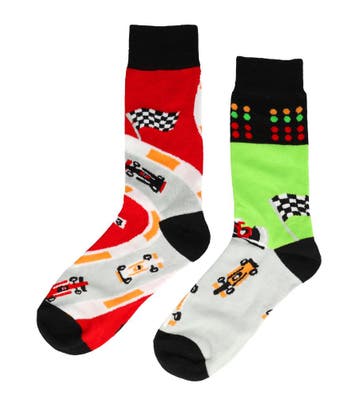 Sokken Katoen – Formule 1 Race Auto Print – Zwart Rood Blauw, Nieuw