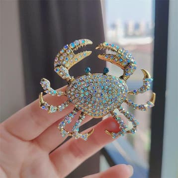 Chique Krab Broche met Kristallen - Unieke Dieren Pin voor D