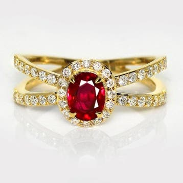 Zonder minimumprijs - Ring - 18 karaat GIA 0,99 ct Birmese, Nieuw