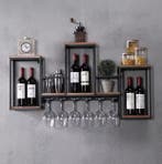 Vintage Wandwijnrek Hout en Metaal– Wijnrek en Glashouder 10, Huis en Inrichting, Woonaccessoires | Wijnrekken, Verzenden, Nieuw
