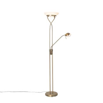 Vloerlamp brons incl. LED en dimmer met leeslamp - Empoli, Verzenden, Nieuw, Modern