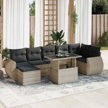 vidaXL 8-delige Loungeset met kussens poly rattan lichtgrijs, Verzenden, Nieuw, Loungeset