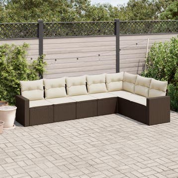 vidaXL 7-delige Loungeset met kussens poly rattan bruin, Verzenden, Nieuw, Loungeset