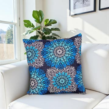 Afrikaans kussen | Blauwe kristal bloemen - Sierkussen 45x45, Ophalen of Verzenden, Nieuw