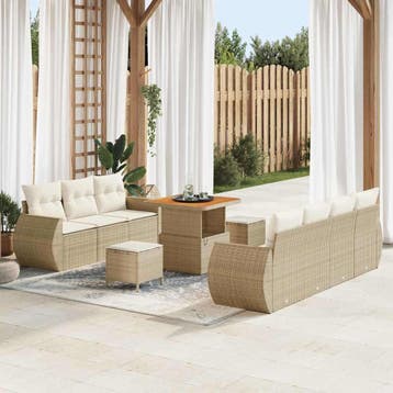 vidaXL Tuin Sofa Set met kussen met opslag 10 pcs Beige poly, Verzenden, Nieuw