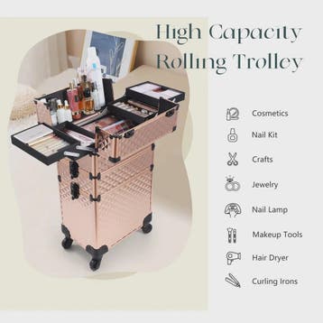 3-in-1 Make-up Trolley Koffer op Wielen - Verwijderbaar & Af, Verzenden, Nieuw
