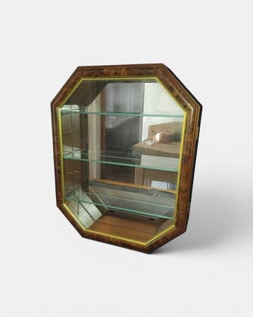 Vitrinekast - Eik, fineer van burlhout, spiegel, glas,