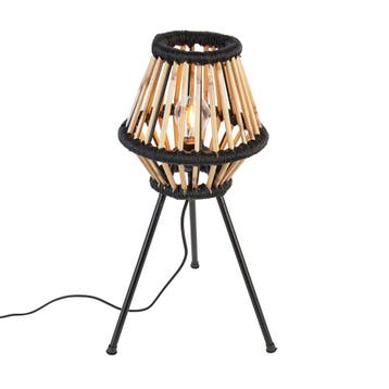 Landelijke tripod tafellamp bamboe met zwart - Evalin, Huis en Inrichting, Lampen | Tafellampen, Verzenden, Nieuw, Oosters