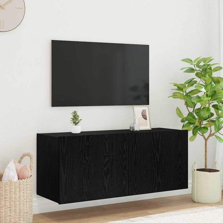 vidaXL TV Wandkast met LED Zwart Eiken 100 x 35 x 41 cm, Huis en Inrichting, Kasten | Televisiemeubels, Nieuw, Minder dan 50 cm