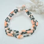 Koraal - Zilver - Armband - Roze koraal en parels, Antiek en Kunst