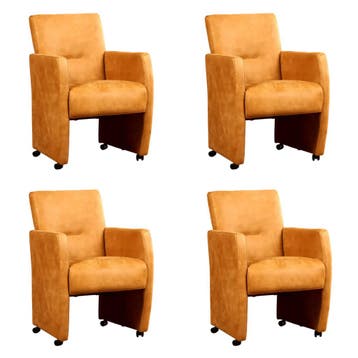 Set van 4 Leren eetkamerstoelen Pleasure - Kenia Cognac, Huis en Inrichting, Ophalen of Verzenden, Nieuw, Leer