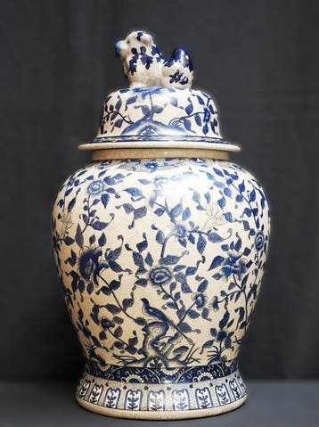 dekselvaas - Porselein, 50 cm - handgeschilderd emaille
