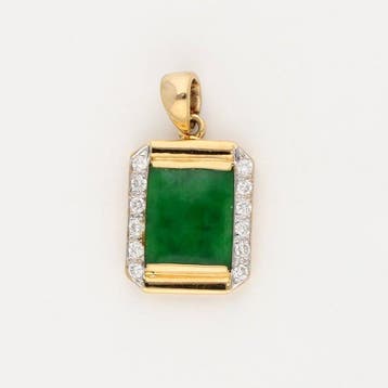 Hanger - 14 karaat Geel goud, Witgoud Jade - Diamant