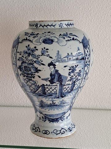 Delft, Plateelbakkerij - Vaas - Aardewerk - Chinoiserie, Antiek en Kunst