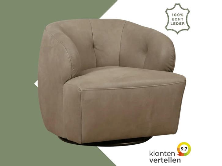 Leren draaifauteuil Cloud - Kenia Taupe (taupe/bruin), Huis en Inrichting, Fauteuils, 50 tot 75 cm, 75 tot 100 cm, Nieuw, Leer