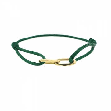 Groene Satijnkoortarmband met dubbele Gouden Closed forev..., Ophalen of Verzenden, Zo goed als nieuw, Groen, Goud