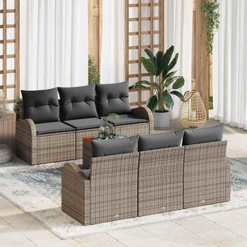 vidaXL Tuinbankenset 7 st Grijs poly rattan, Verzenden, Nieuw, 7 zitplaatsen