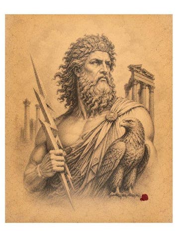 Zeus – Heer van de Bliksem – Bedrukking op leer - Wandtapijt