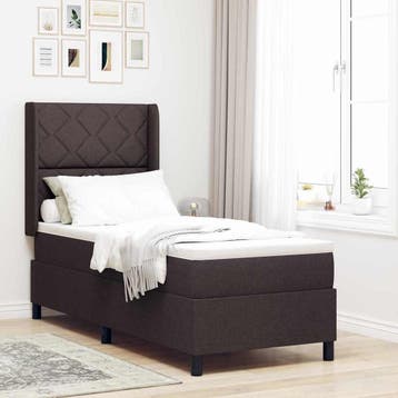 vidaXL LED Box Spring Bed met hoofdeinde Donkerbruin 90 x, Verzenden, Nieuw, Bruin, Stof