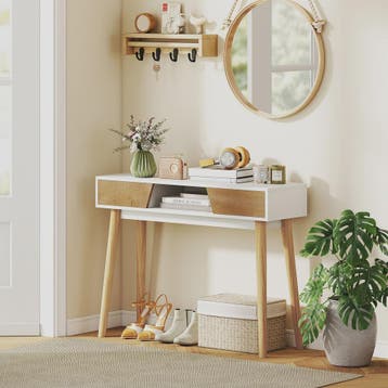 Stijlvolle Hal Console Tafel met 2 Lades en Houten Poten - W, Huis en Inrichting, Tafels | Salontafels, Verzenden, Nieuw
