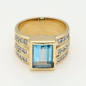 Ring - 18 karaat Geel goud Topaas - Diamant, Sieraden, Tassen en Uiterlijk, Nieuw