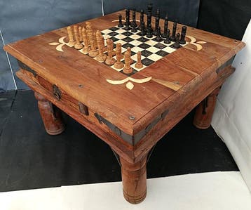 Schaaktafel - Hout eiken, sandelhout, parelmoer - Indische