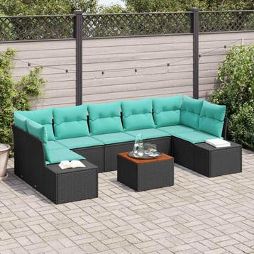 vidaXL Tuinbankenset 8 st Zwart poly rattan, Verzenden, Nieuw, 8 zitplaatsen