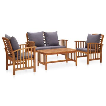 vidaXL 4-delige Loungeset met kussens massief acaciahout, Verzenden, Nieuw, Hout, Loungeset