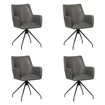 Set van 4 Leren draaibare eetkamerstoelen Wave - Granada, Huis en Inrichting, Stoelen, Ophalen of Verzenden, Nieuw, Leer, Vijf, Zes of meer stoelen