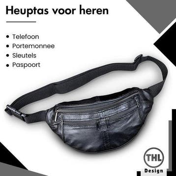Leren Heuptas Dames / Heren - Buideltas - Fannypack - Plat, Overige merken, Verzenden, Zwart, Nieuw